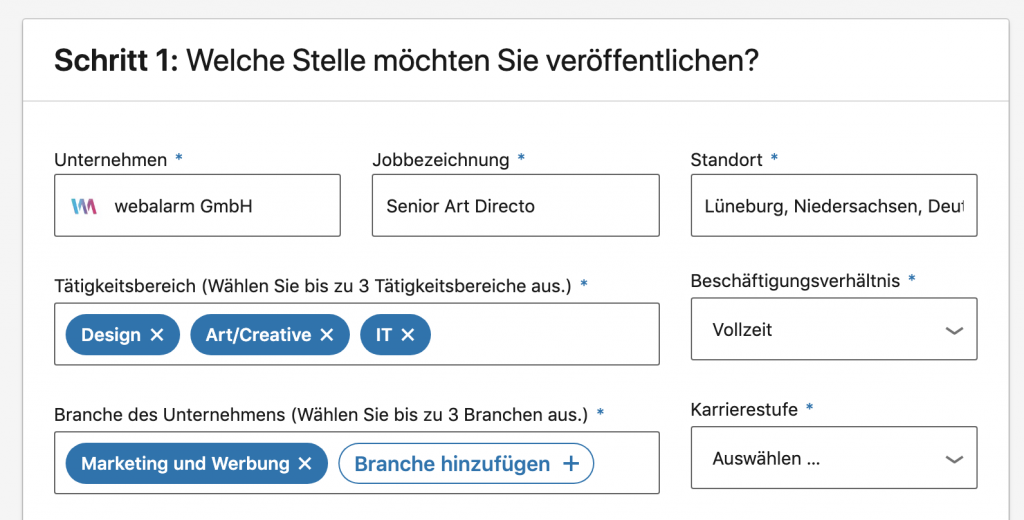 Schritt 1: exakte Jobbezeichnung und Tätigkeitsbereiche in der LinkedIn-Anzeige auswählen